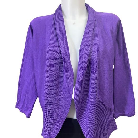 LAUREN RALPH LAUREN Purple Ribbed Knit Open Front Cardigan size XL cotton - Picture 2 of 8